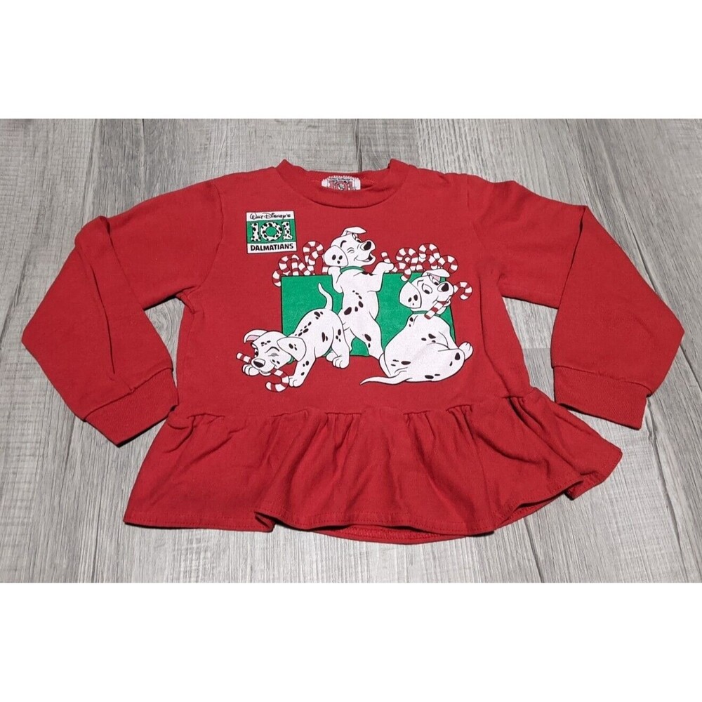 Vintage 90's Disney Christmas Peplum Toddler Girls 101 Dalmatians Sweatshirt